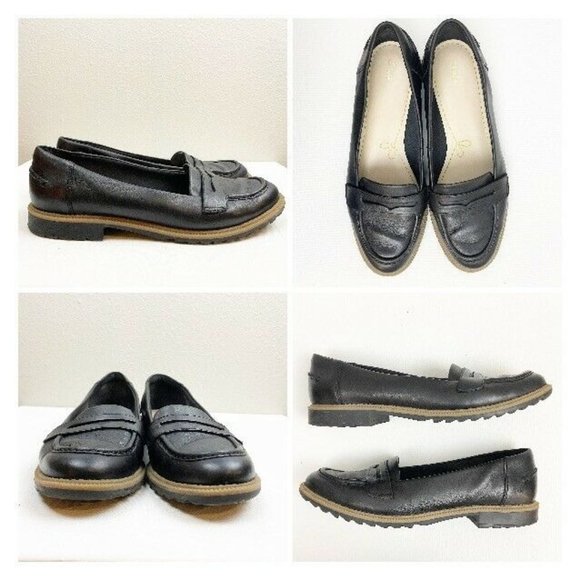 Clarks Black Leather Loafers with Tan Sole - Picture 1 of 11